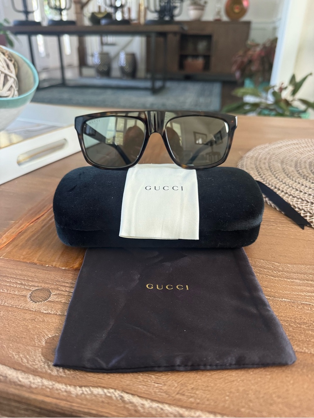 Gucci Women’s Black Gradient Lens Square Sunglasses